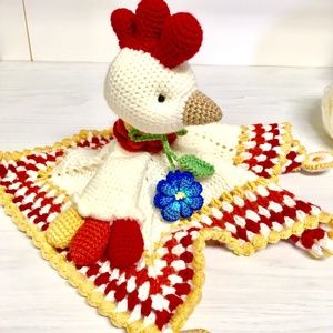 Handmade crochet baby toy chicken